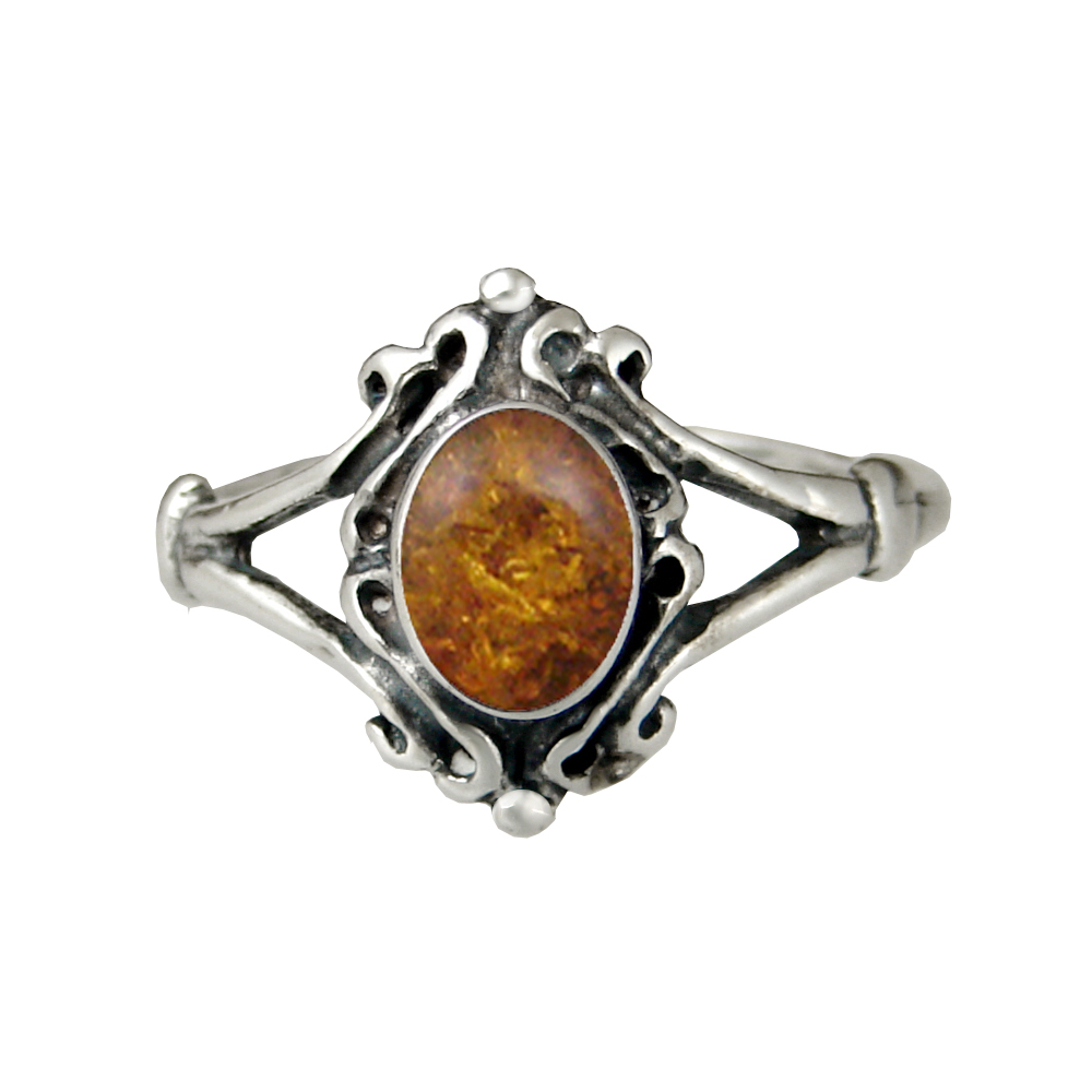 Sterling Silver Victorian Ring With Amber Size 7